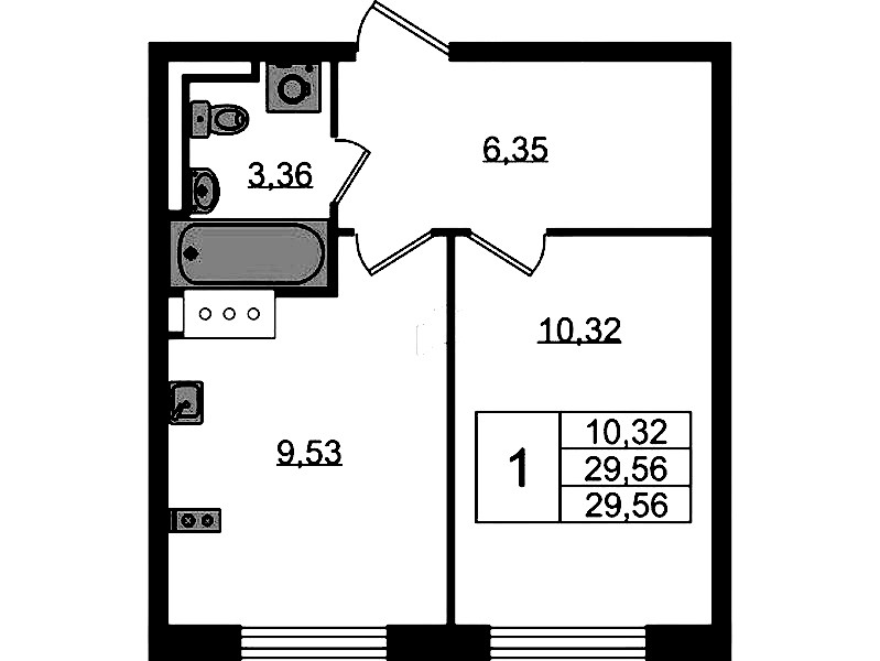 1-комнатная квартира 29.56 м², 7/13 эт., ЖК «Квартал Торики»